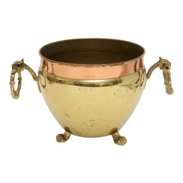 Vintage English Dragon Footed Brass Planter For Sale