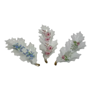 Mid 20th Century Vintage Porcelain German Leaf Shape Candy Dishes- Set of 3