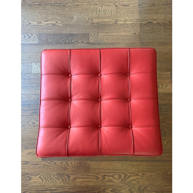 Metal Authentic Design Within Reach Barcelona Stool – Red Tufted Leather & Chrome X‑Base For Sale - Image 7 of 16