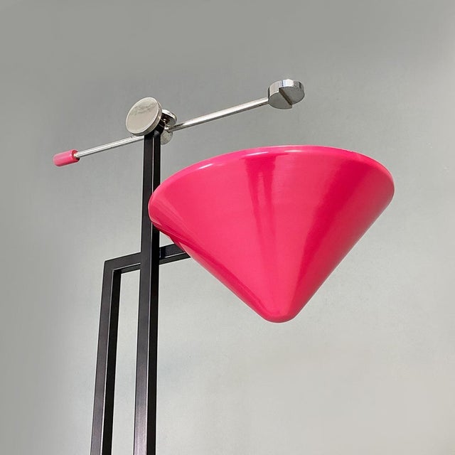 Italian Modern Metal Structure and Magenta Conical Diffuser Floor Lamp, 1980s For Sale - Image 6 of 12