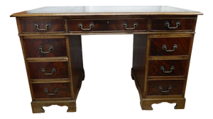 Vintage Mahogany Veneer Pedestal Desk, 1950s