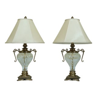 Decorative Crafts Crystal & Brass Urn Table Lamps - a Pair For Sale