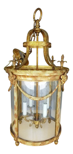 1990's Vintage Polychromed Neoclassical Bronze Portico Chandelier