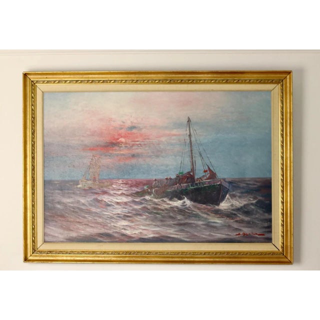 Johan Ossian Andersson, Sailing at Sunset, 1950s, Oil on Canvas, Framed For Sale - Image 9 of 11