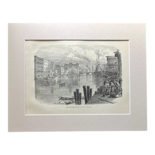 Antique 1874 Wood Engraving, "Milwaukee River, at Milwaukee" WI in 11x14 Mat For Sale