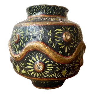 Papier Mache Folk Art Vase with Hand Painted Floral Decoration For Sale