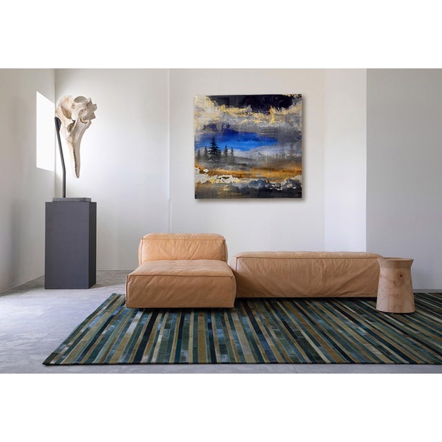 In "Aurora," a dramatic interplay of oil and acrylic creates a luminous landscape that captures the essence of a twilight...