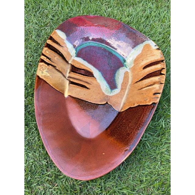 Ceramic Oversized Signed Studio Art Pottery Wall Sculpture Platter & Centerpiece For Sale - Image 7 of 11