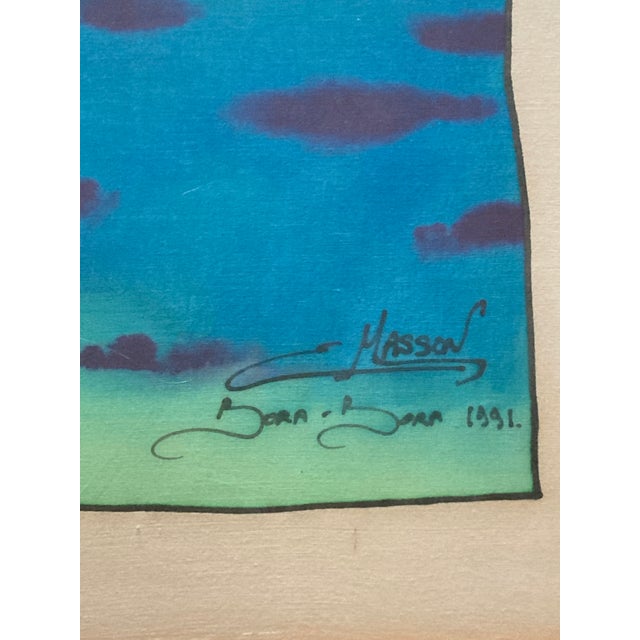 Wood 1991 French Polynesian Figurative Watercolor Paintings by Emmanuel Masson, Framed - Set of 2 For Sale - Image 7 of 8