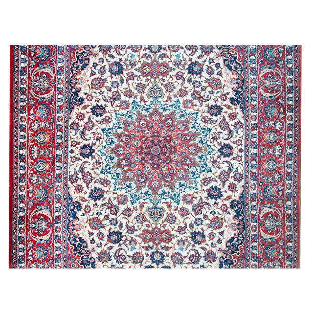 Textile Vintage Persian Isfahan Rug For Sale - Image 7 of 15