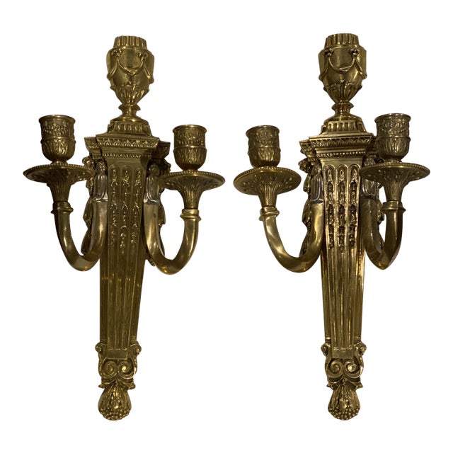 1920's Gilt Bronze Neoclassical Sconces - Pair For Sale