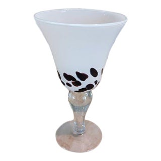 Vintage Murano Martini Drinking Glass Handblown White Brown Spots Art Deco Cocktail For Sale
