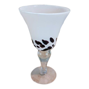 Vintage Murano Martini Drinking Glass Handblown White Brown Spots Art Deco Cocktail