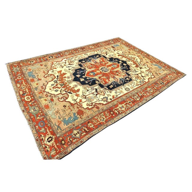 Early 21st Century Persian Serapi Wool 7x11 Rust, Navy, Tan, & Ivory Handmade Area Rug #9902841 For Sale - Image 5 of 12
