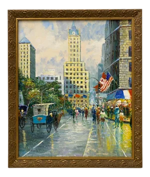 20th Century Cityscape W/ Figures & Flags by Sebastian