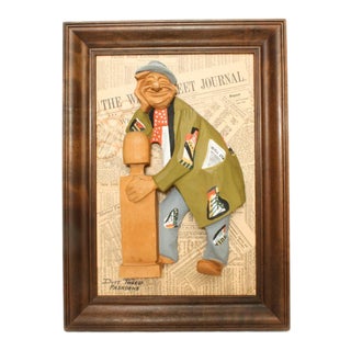 1976 "The Emperor of Wall Street" Duff Tweed Original Wood Relief Sculpture in Frame For Sale