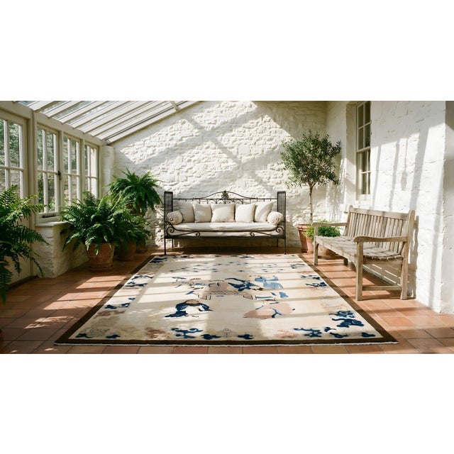 1880s Beige Antique Chinese Peking Rug With Eight Immortals Playing Weiqi "Go" For Sale - Image 9 of 11