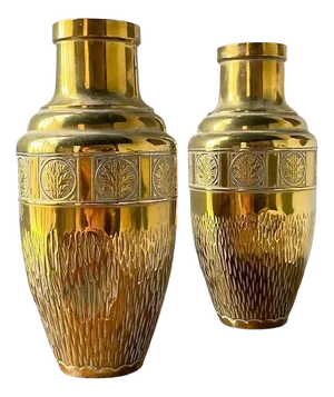 Embossed Brass Vases, 1960s, Set of 2