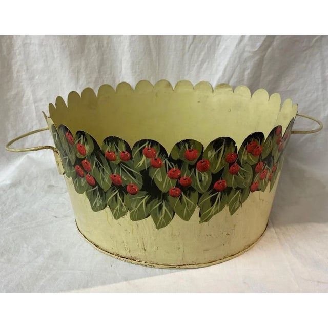 Paint Vintage Sarried Painted Metal Basket With Raspberries Motif For Sale - Image 7 of 7
