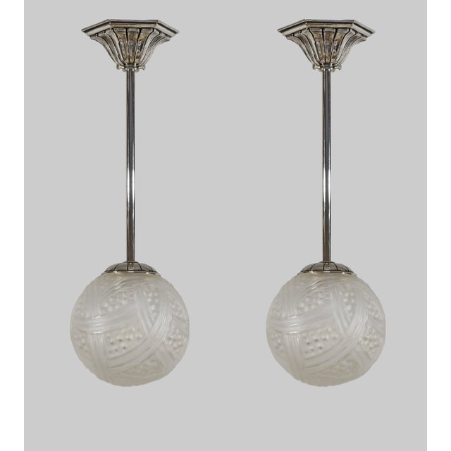 Art Deco French Art Deco Pendant Light by Hettier & Vincent 1925 France - A Pair For Sale - Image 3 of 12