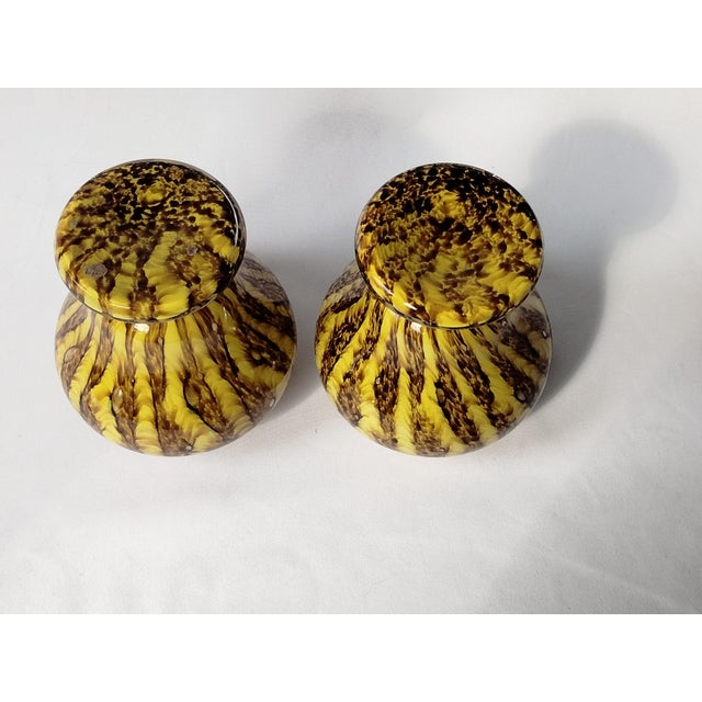 Glass Pair Footed Czech Spatter Glass Posy Vases by Franz Welz Vintage 1930s For Sale - Image 7 of 7