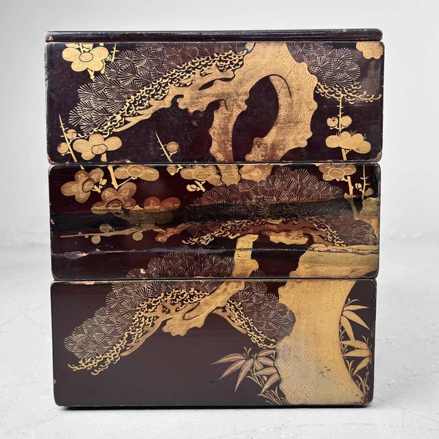 Japanese Wooden Lacquered Stacking Box, 1890s For Sale - Image 4 of 17