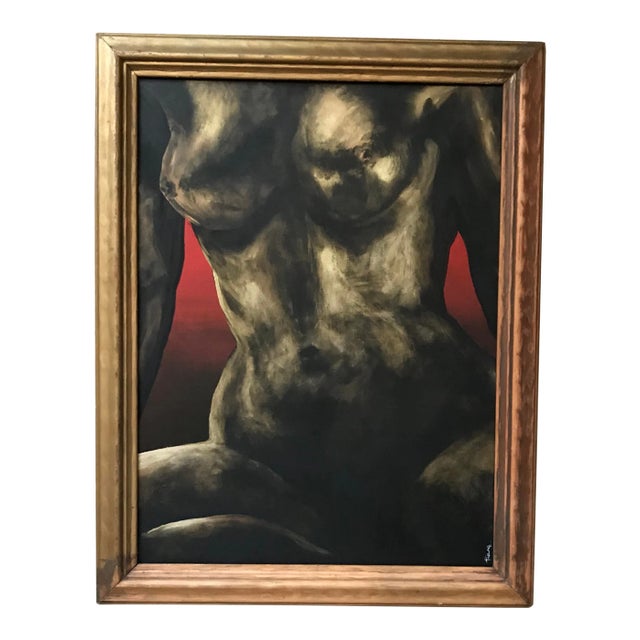 Modernist Female Nude Life Study Acrylic Painting on Canvas For Sale