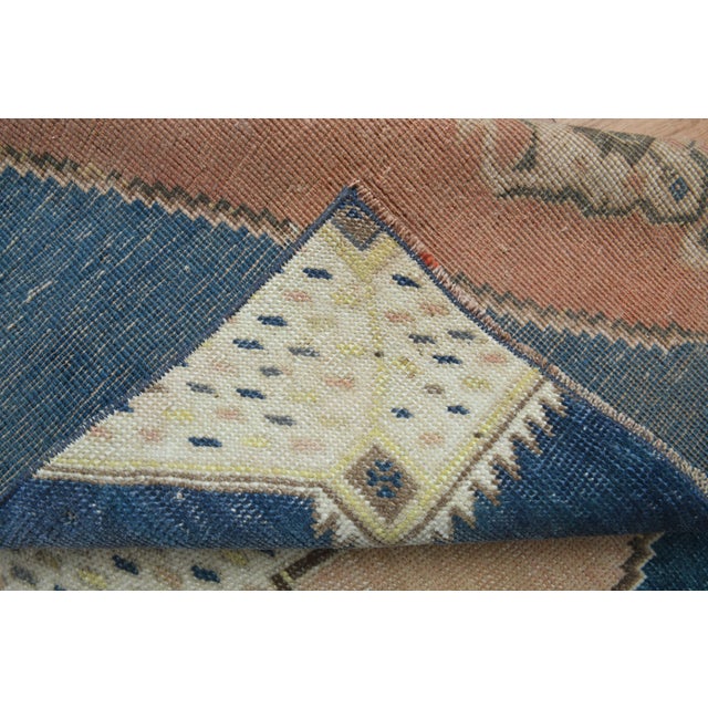 1970s Vintage Turkish Handmade Wool Cotton Blue Area Rug For Sale In San Francisco - Image 6 of 11