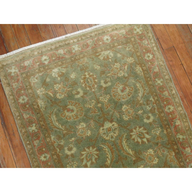 Rustic Zabihi Collection Narrow Antique Persian Tabriz Brown Green Runner - 2'4" x 14' For Sale - Image 3 of 9