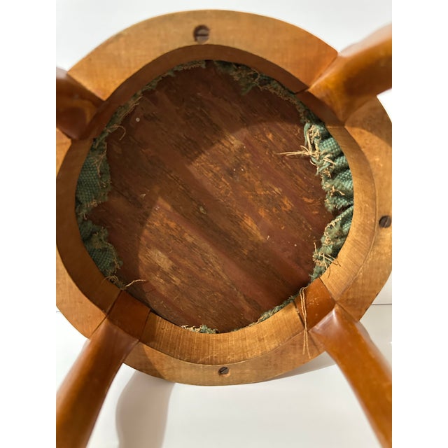 Vintage Mid 20th Century Small Wooden Footstool With Needlepoint Cushion For Sale - Image 11 of 12