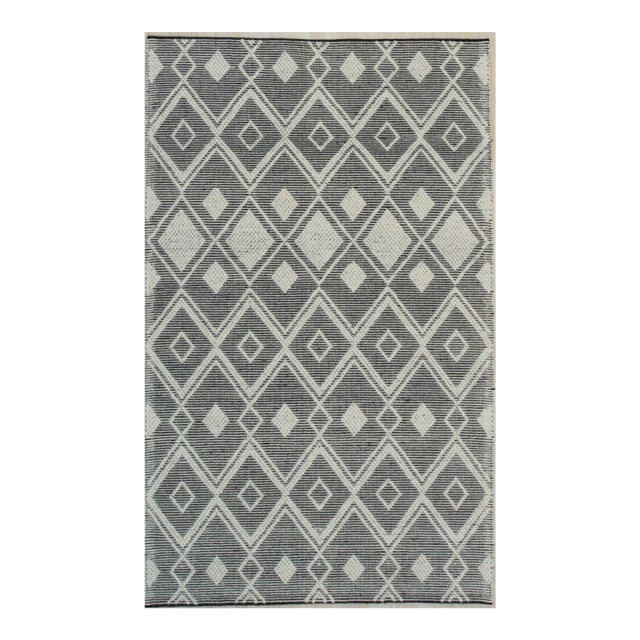 8x10 Modern Kilim Black Diamond Geometric Handmade Wool Carpet Rug For Sale