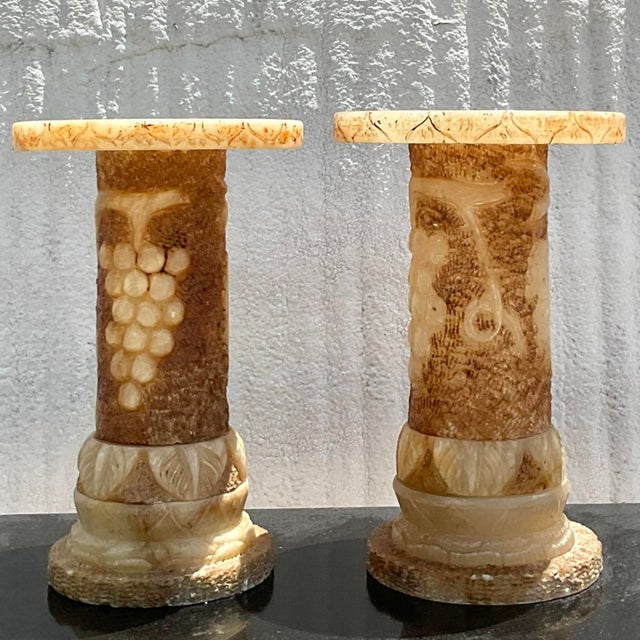 Italian Vintage Italian Carved Alabaster Pedestals - a Pair For Sale - Image 3 of 10