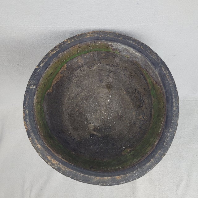 Late 20th Century Late 20th Century Rustic Green Glazed Stoneware Pedestal Bowl Urn Footed Artisan Pottery For Sale - Image 5 of 9