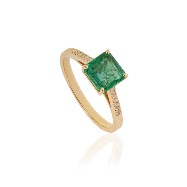 VR Jewels 1.63ct Square Cut Zambian Emerald Diamond 14k Gold Victorian Engagement Ring Size 5.5 For Sale - Image 4 of 18