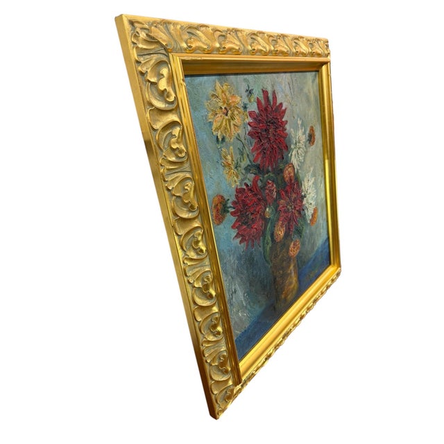 Exceptional vintage original oil painting titled Still Life of Flowers in a Vase by 20th-century artist H. Espeland, circa...