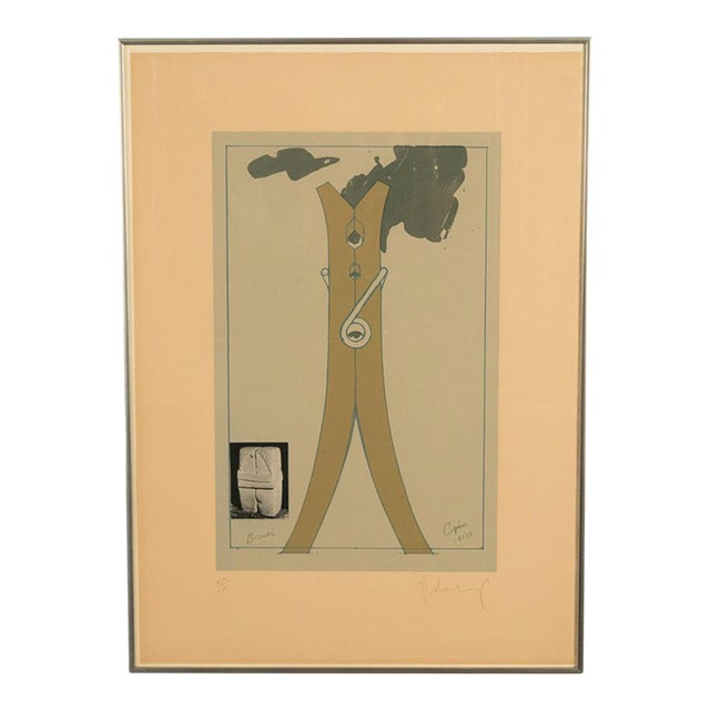 Pop Art Silk Screen Print and Collage "Clothespin Brancusi's Kiss" Philadelphia by Claes Oldenburg, 1972 For Sale