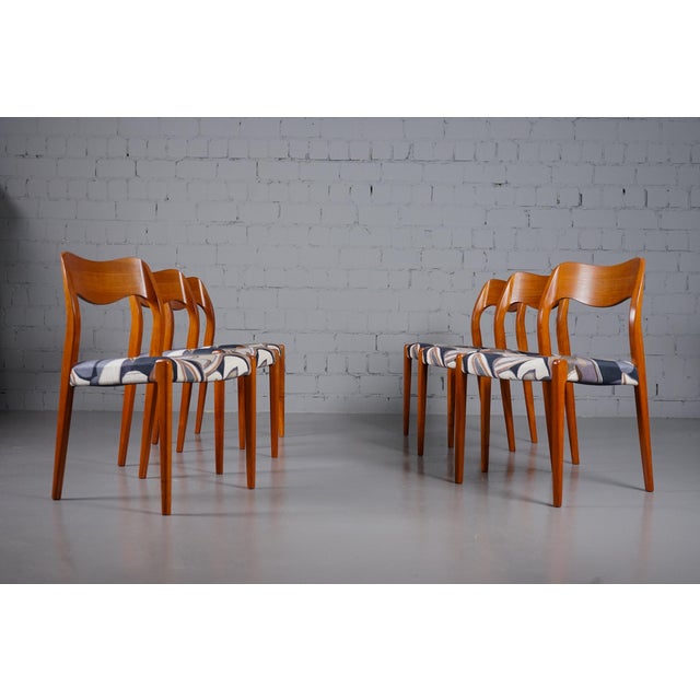 Model 71 Dining Chairs in Dedar Fabric by Niels Otto Møller for JL Møllers, 1950s For Sale - Image 10 of 11