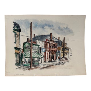 Henry Emil Salloch Original Watercolor on Paper Vintage Small Town Main Street, 1952. For Sale