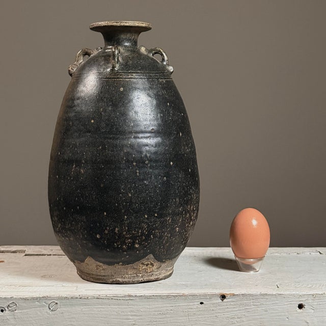 Antique 18th Century Folk Art Khmer Stoneware Glazed Handled Jar (Cambodia) For Sale - Image 4 of 10