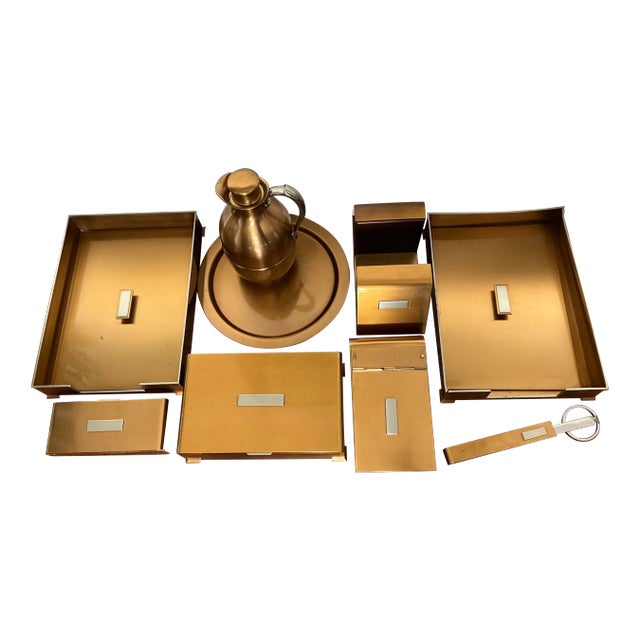 1940s Vintage Silver Crest Smith Metal Arts Co. Bronze Art Deco Executive Desk Set - 15 Pieces For Sale