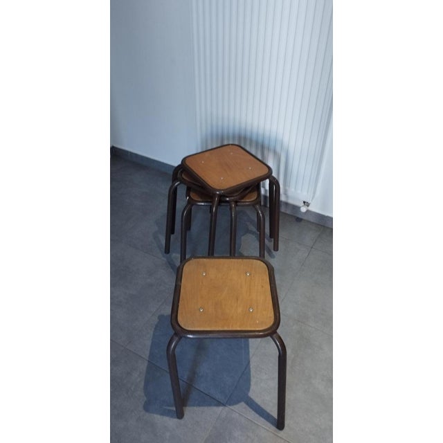 Metal Vintage Industrial Stackable Bar Stools from Mullca, France, 1950s, Set of 4 For Sale - Image 7 of 16