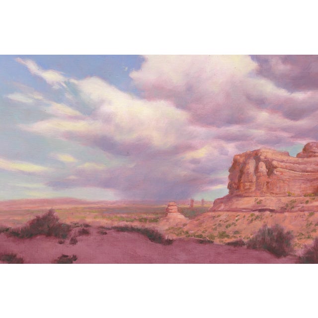 Contemporary Ham Rock by Mark Harrison | Oil on linen Landscape featuring a rock formation under a cloudy sky For Sale - Image 3 of 3