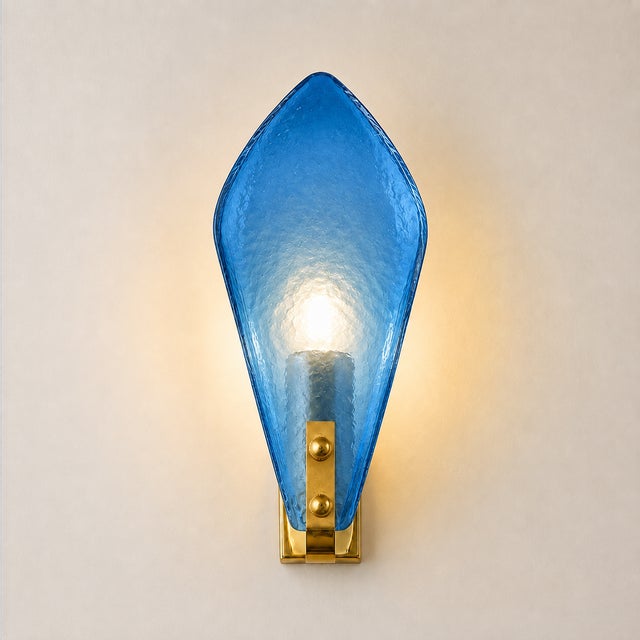 Venetian light blue sanded “Leaf” Murano Glass Wall Sconces.Set of two. Classical venetian Leaf, made in trasparent...