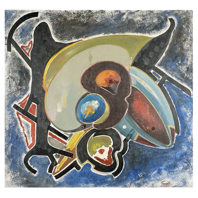 Large 1960 Abstract Oil Painting in the Manner of Georges Braque For Sale