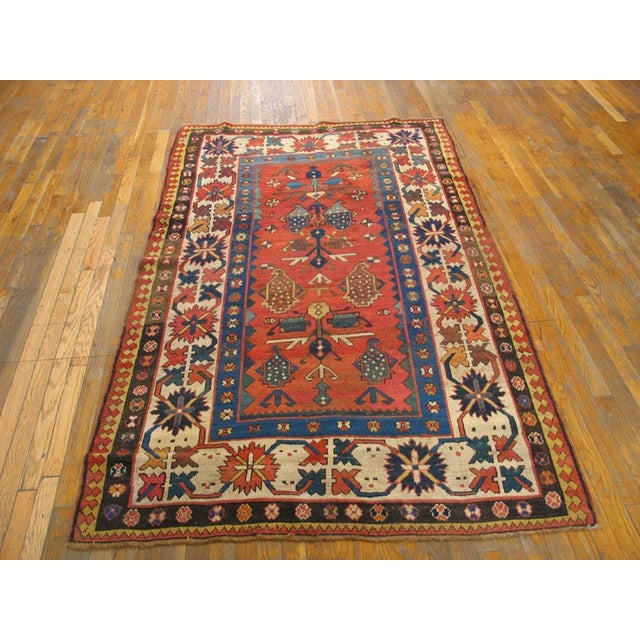 Tribal 1880s Red Rust Geometric Tribal Antique Caucasian Kazak Rug 4'5" X 7'3" Handknotted Wool Carpet For Sale - Image 3 of 6