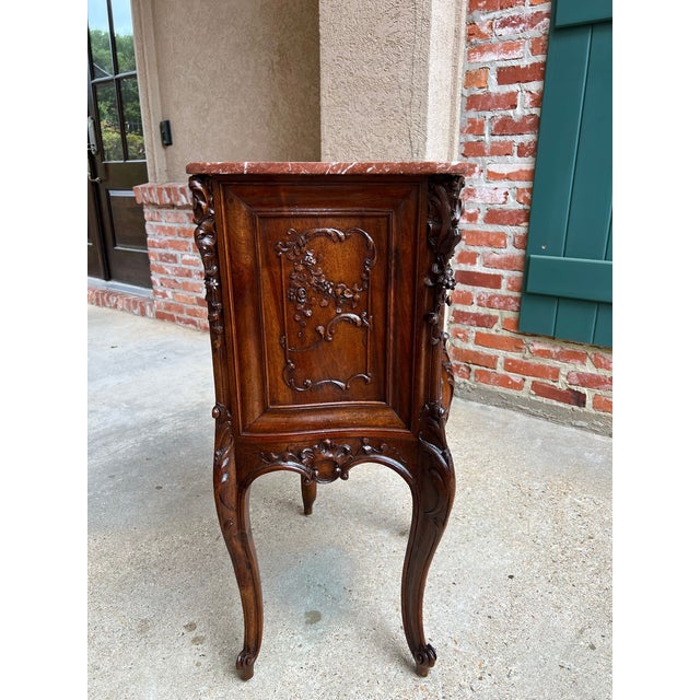 Brown Antique French Nightstand Cabinet Marble Top Louis XV Carved Walnut C1890 For Sale - Image 8 of 18