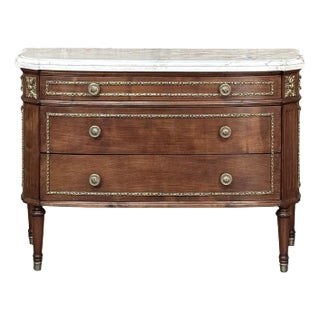 19th Century French Louis XVI Fruitwood Marble Top Commode For Sale