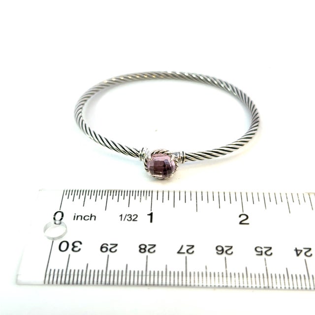1990s 1990s David Yurman Morganite Cuff Bracelet Size M 7.5" 3 Mm Sterling Silver Estate For Sale - Image 5 of 5