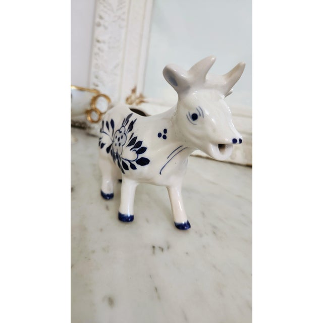 Blue Vintage Dutch Delft Blue Hand-Painted Cow Creamer For Sale - Image 8 of 12