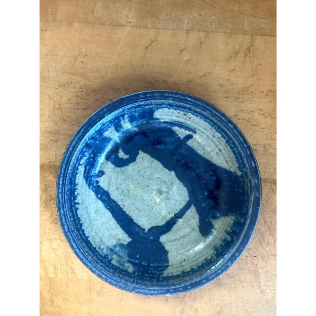 Mid-Century Modern Vintage Blue Abstract Ceramic Bowl For Sale - Image 3 of 12